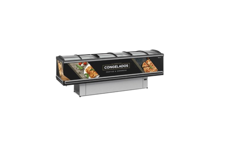 Ilha para Congelados e Resfriados 2,90m Vidro Curvo LED GESV-290C PR Preta Gelopar